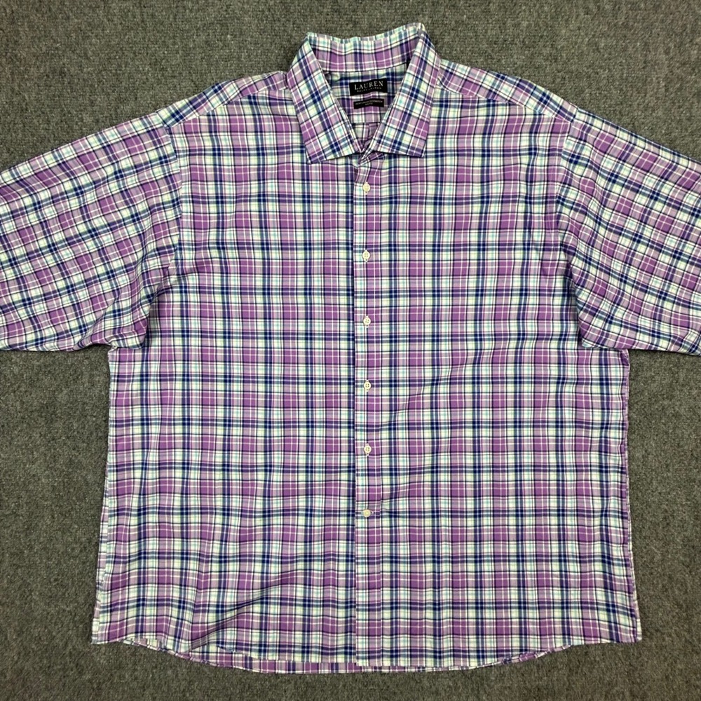 Lauren Ralph Lauren Shirt Mens Big Fit Purple Plaid Performance Stretch Button